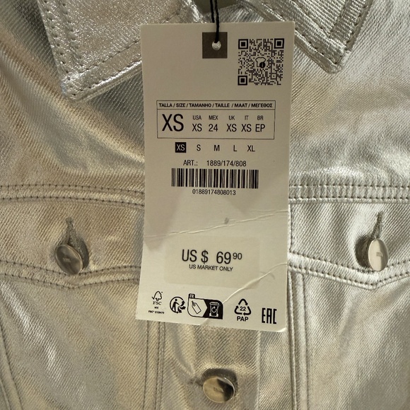 ZARA METALLIC SILVER JACKET  XS NEW WITH TAGS - Picture 3 of 8
